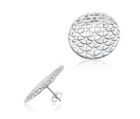 Textured Disc Circle Silver Ear Stud STS-5611